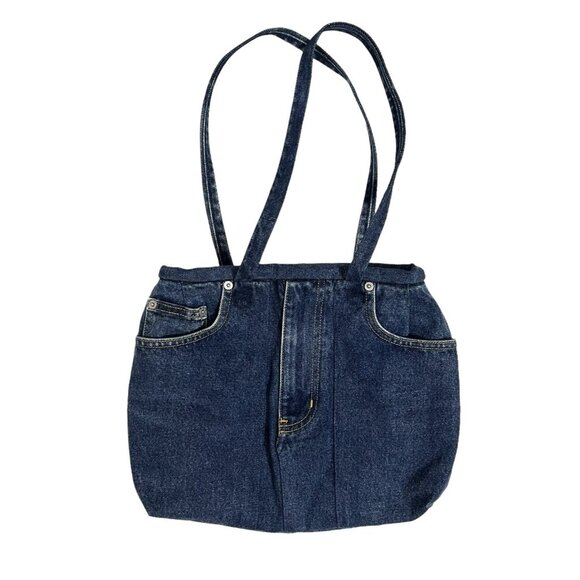 Handmade Denim Jean Purse Chic Boho Pockets Handbag Vtg 1980's Fashion Upcycled - Picture 1 of 6